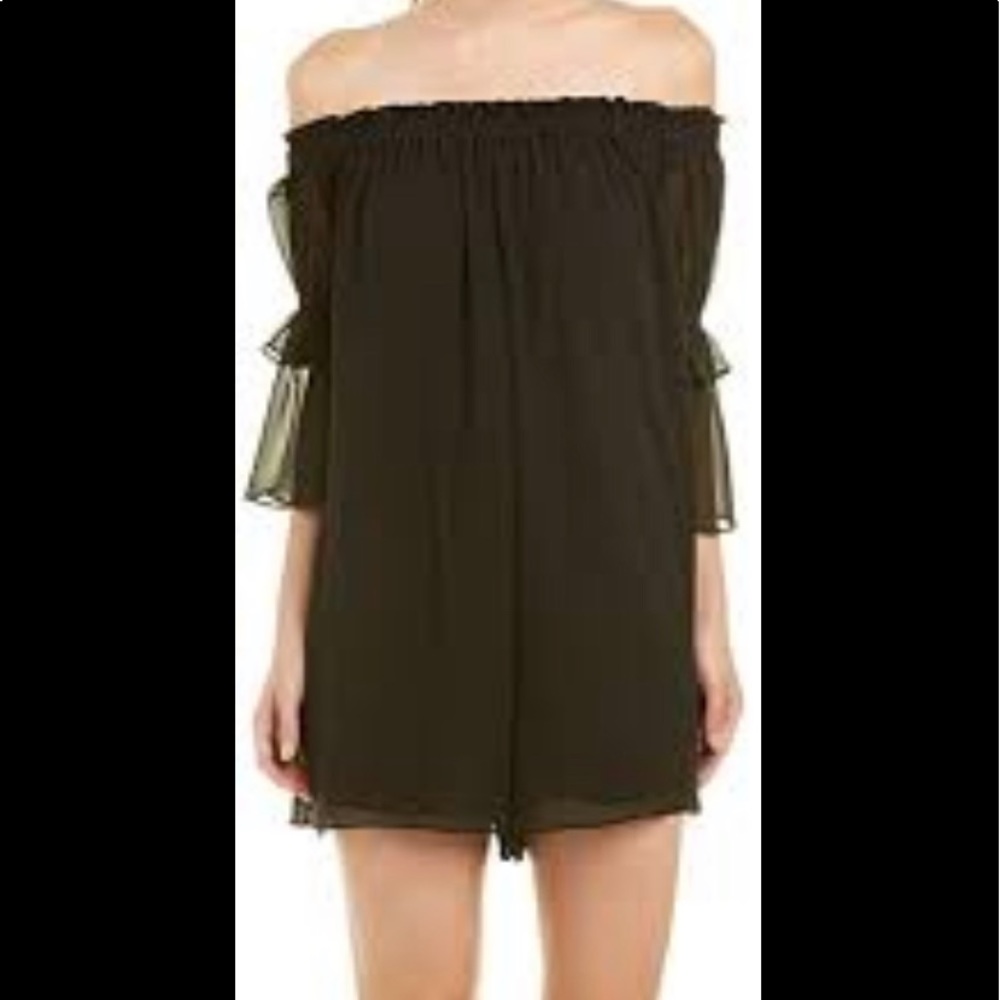 NWT BCBGMaxAzria chiffon off shoulder romper black